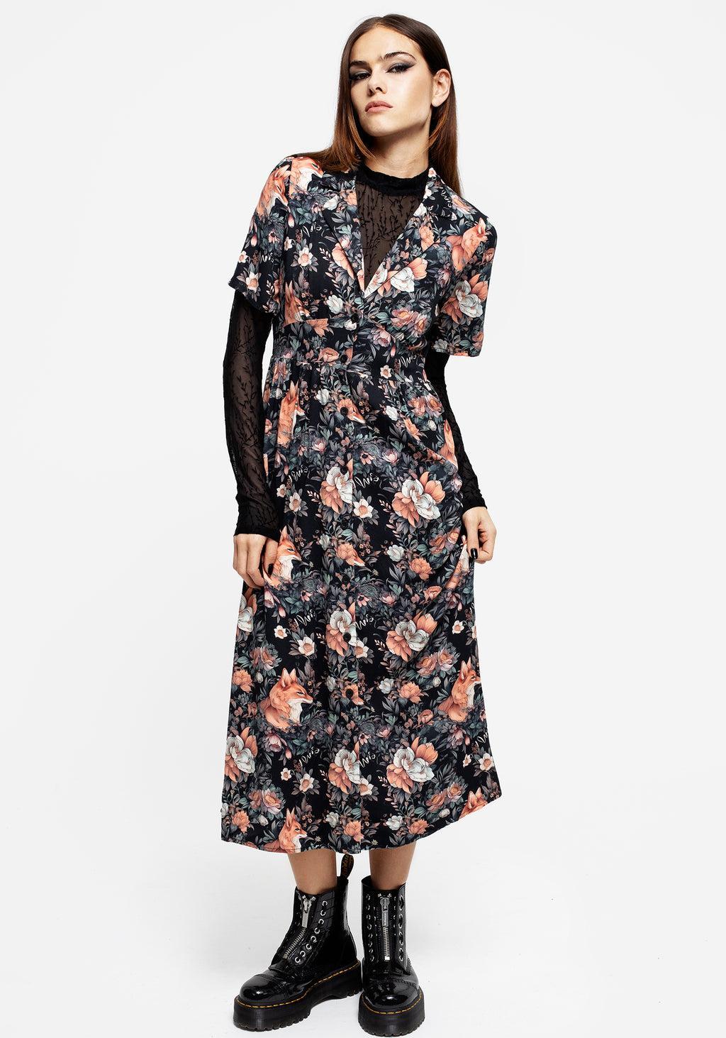 Reynard Fox Floral Print Midi Shirt Dress Product Image