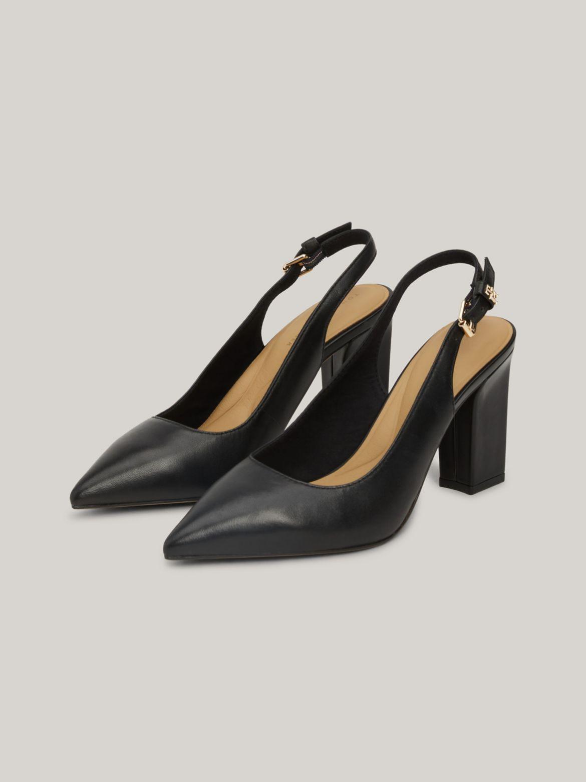 Tommy Hilfiger Women's TH Block Heel Leather Slingback Shoe - Black - US 6.5 / EU 37 Product Image