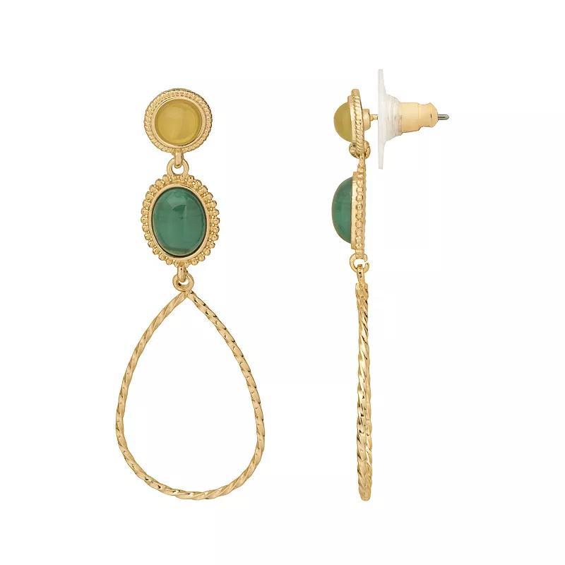 Sonoma Goods For Life Gold Tone Green Stone Open Teardrop Triple Drop Earrings, Womens Product Image