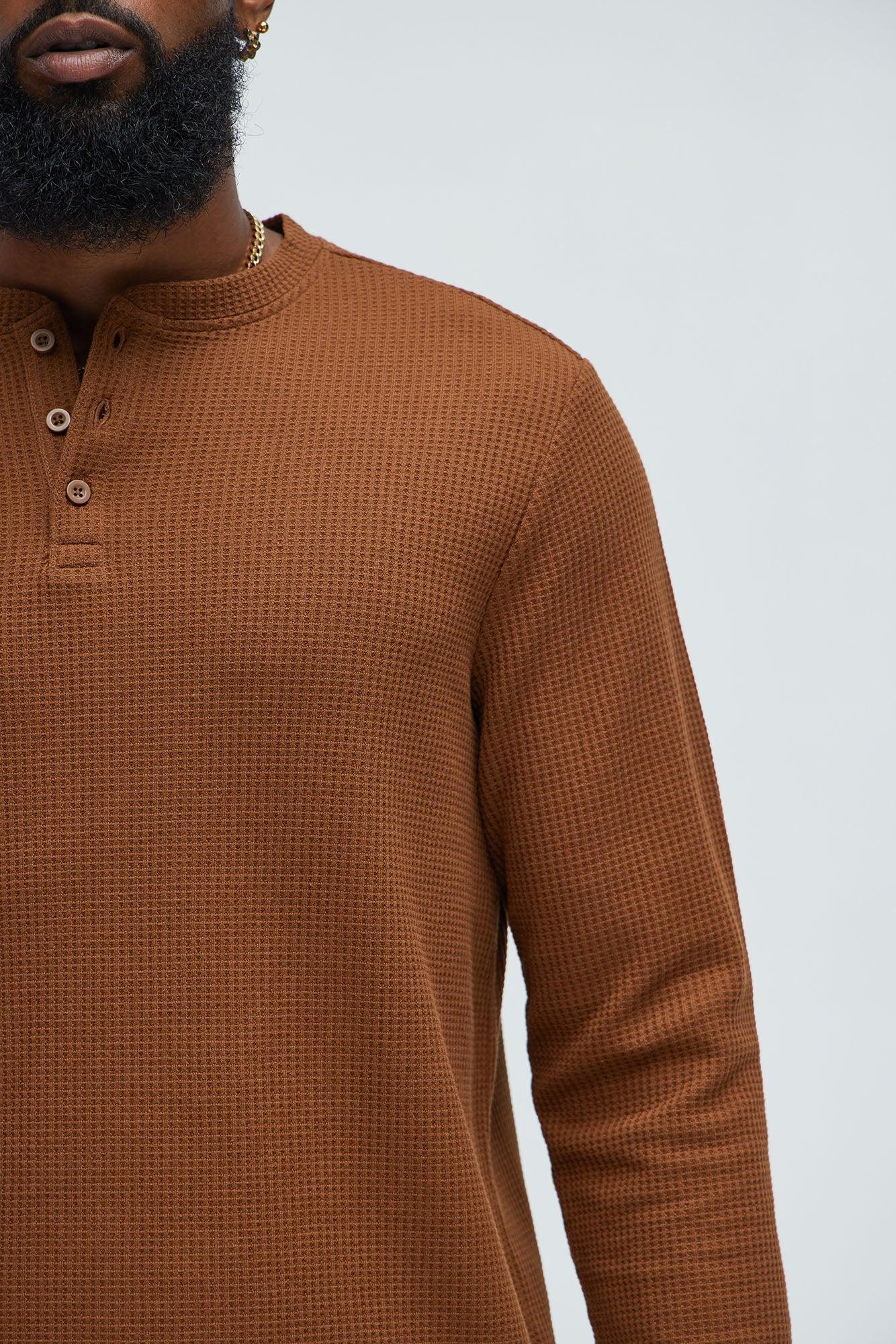 Wesley Long Sleeve Henley - Brown Product Image