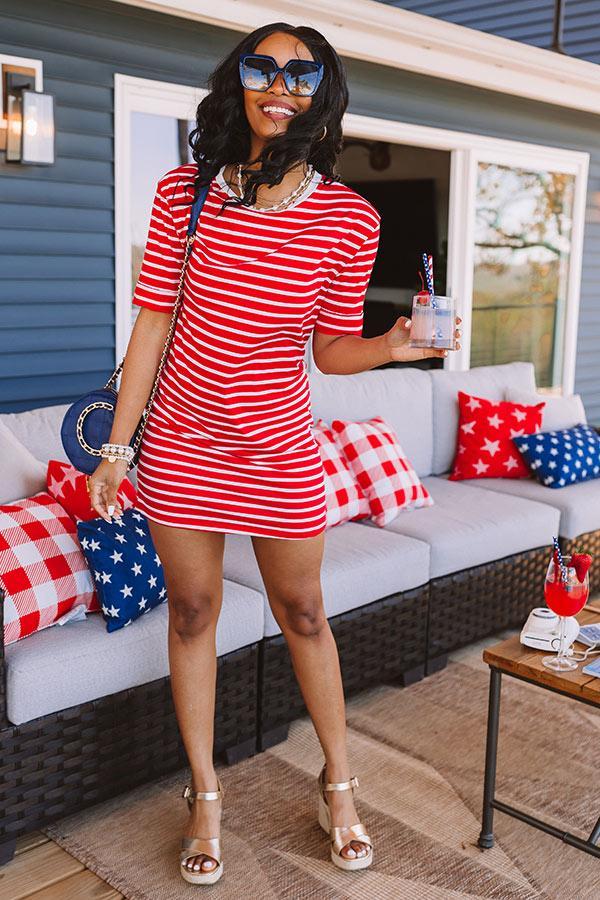 Down By The Lake Stripe Dress In Red Product Image