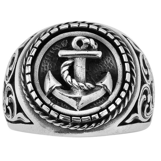 Menster Mens Sterling Silver Oxidized Anchor Signet Ring Black Product Image