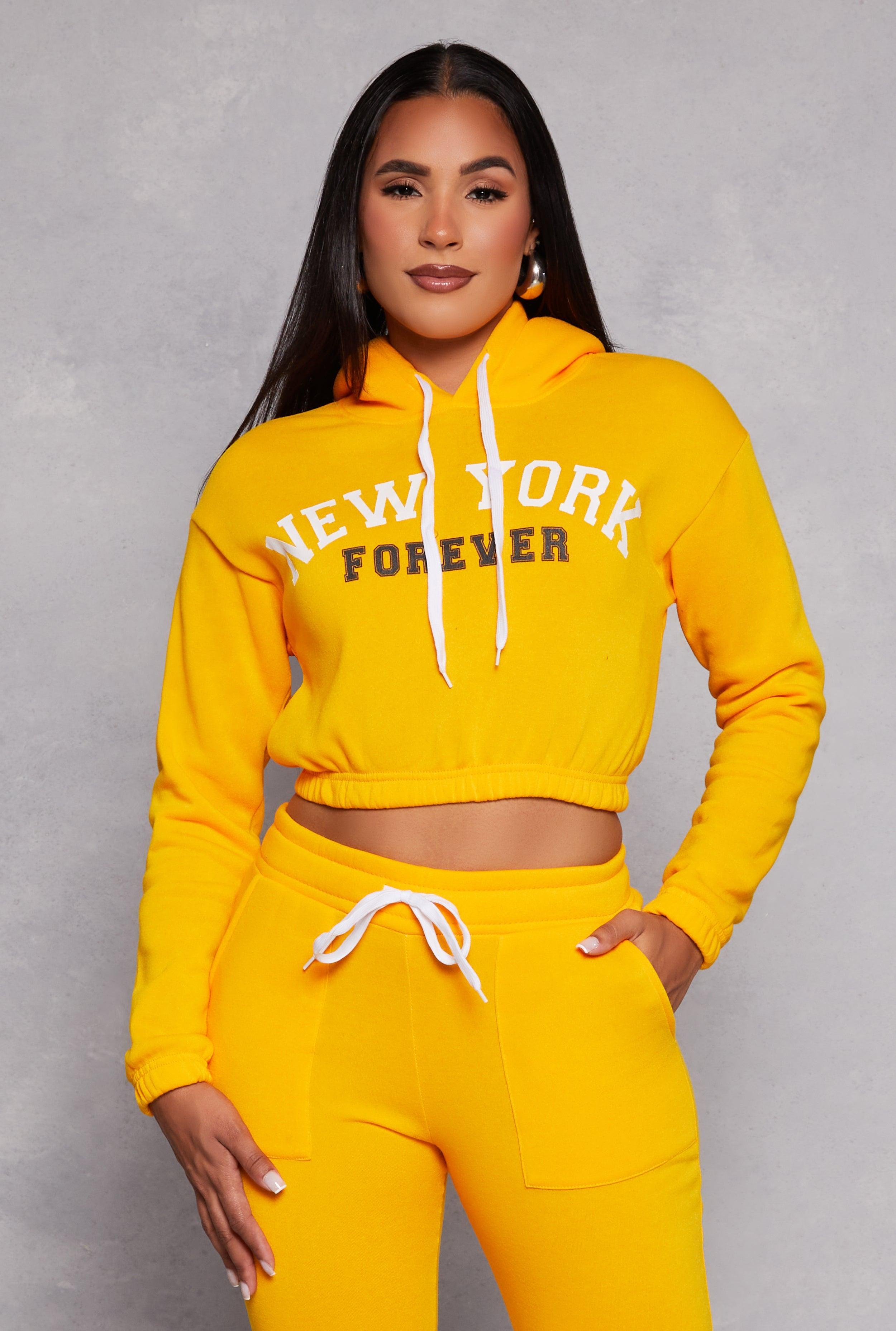 Womens New York Forever Graphic Cropped Hoodie Product Image