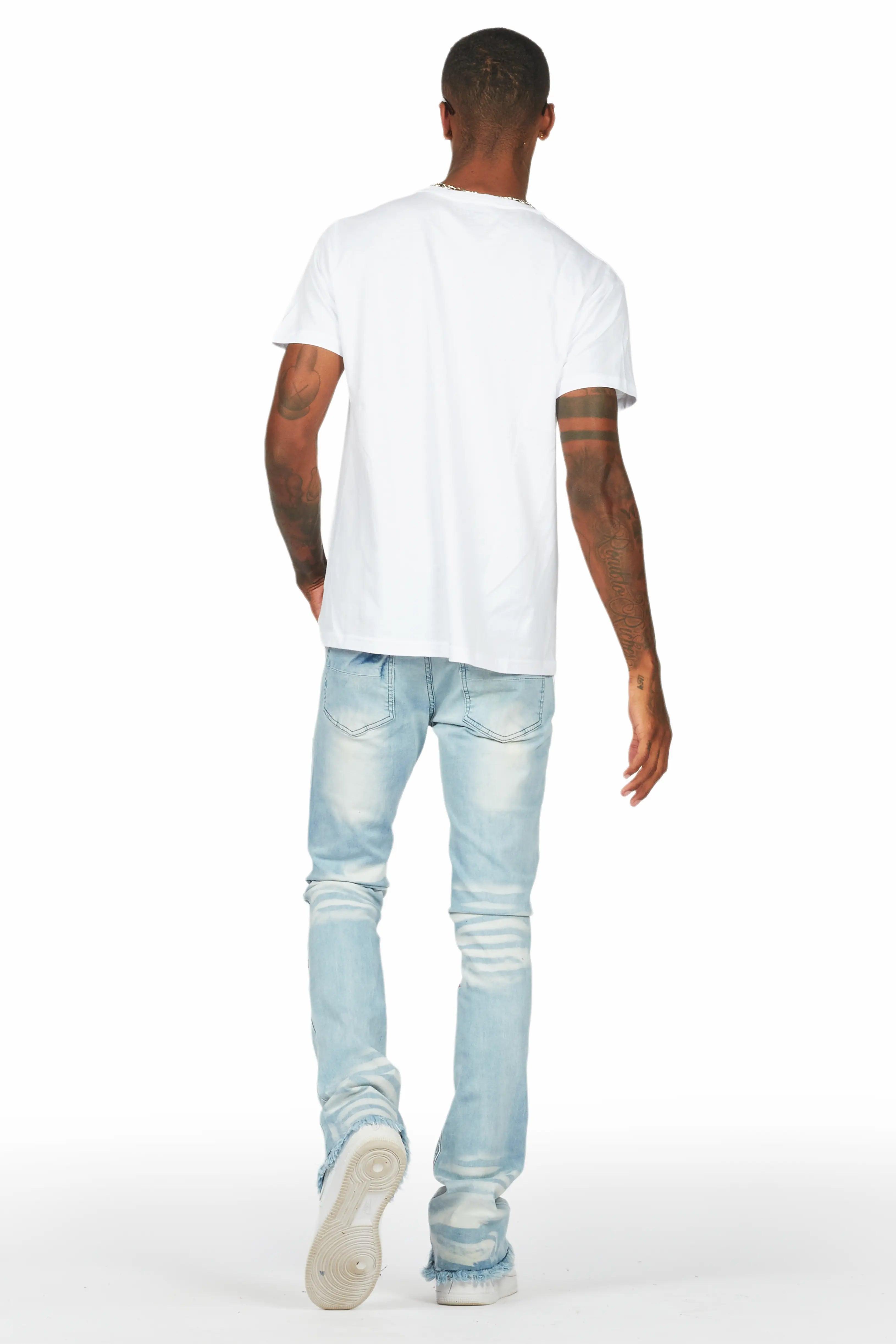 Bloke White/Blue T-Shirt/Stacked Flare Jean Set Male Product Image