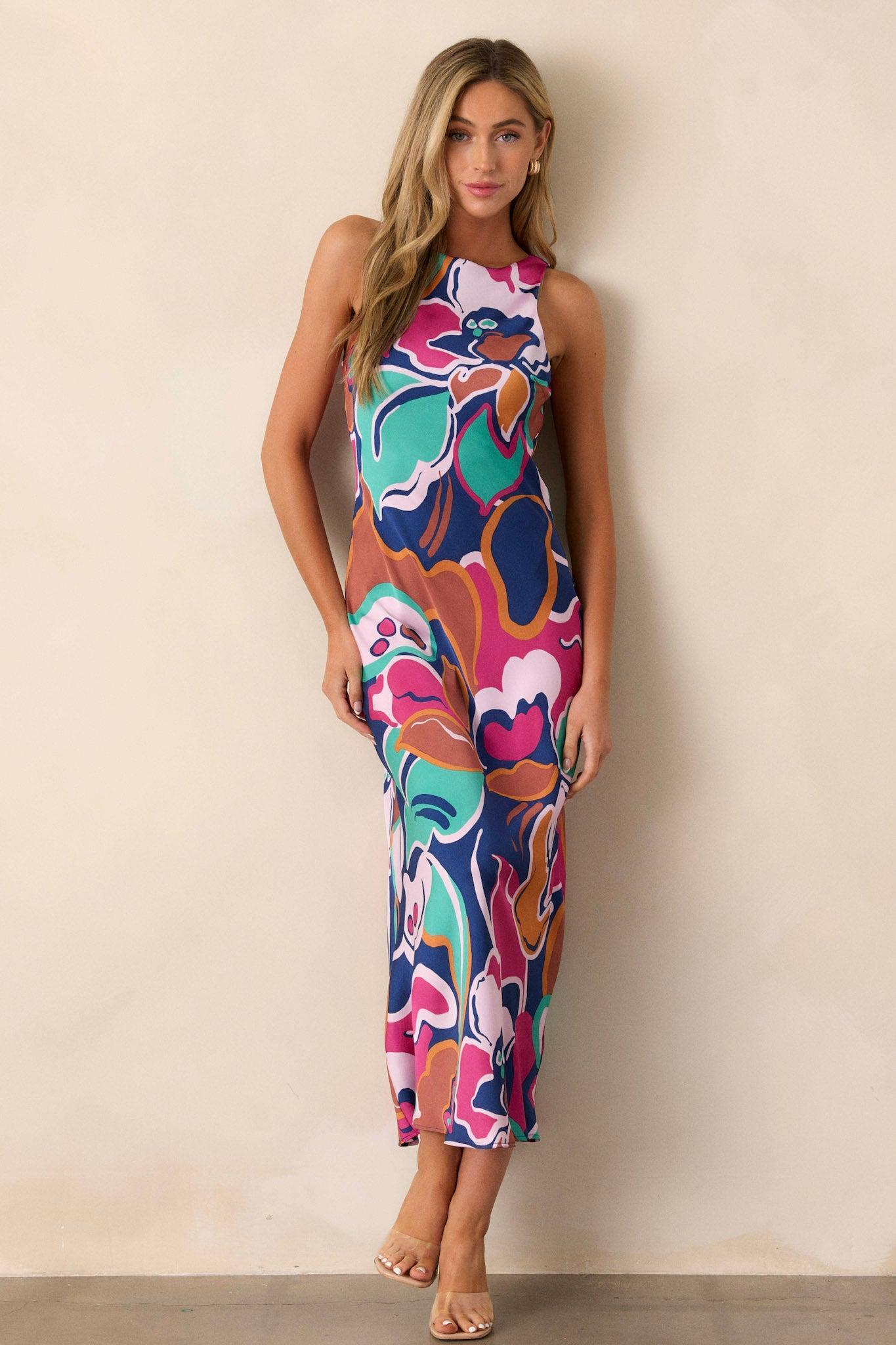 MINKPINK Lottie Abstract Floral Bias Midi Dress Product Image