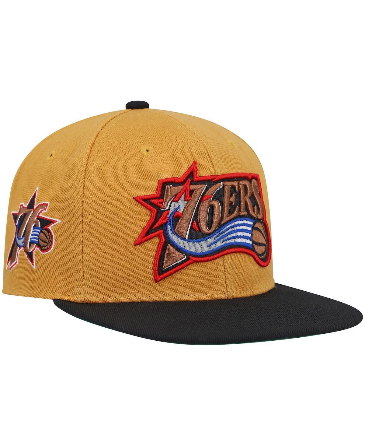 Mens Mitchell & Ness Gold/Black Philadelphia 76ers Hardwood Classics Snapback Hat Product Image