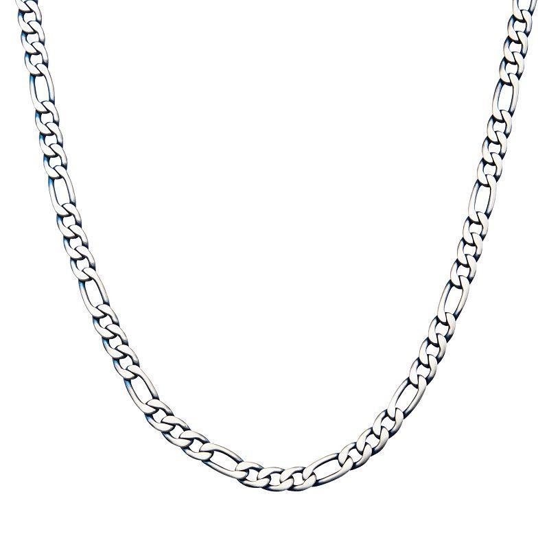 Mens Blue Plated Stainless Steel Figaro Chain Necklace Two Tone Product Image