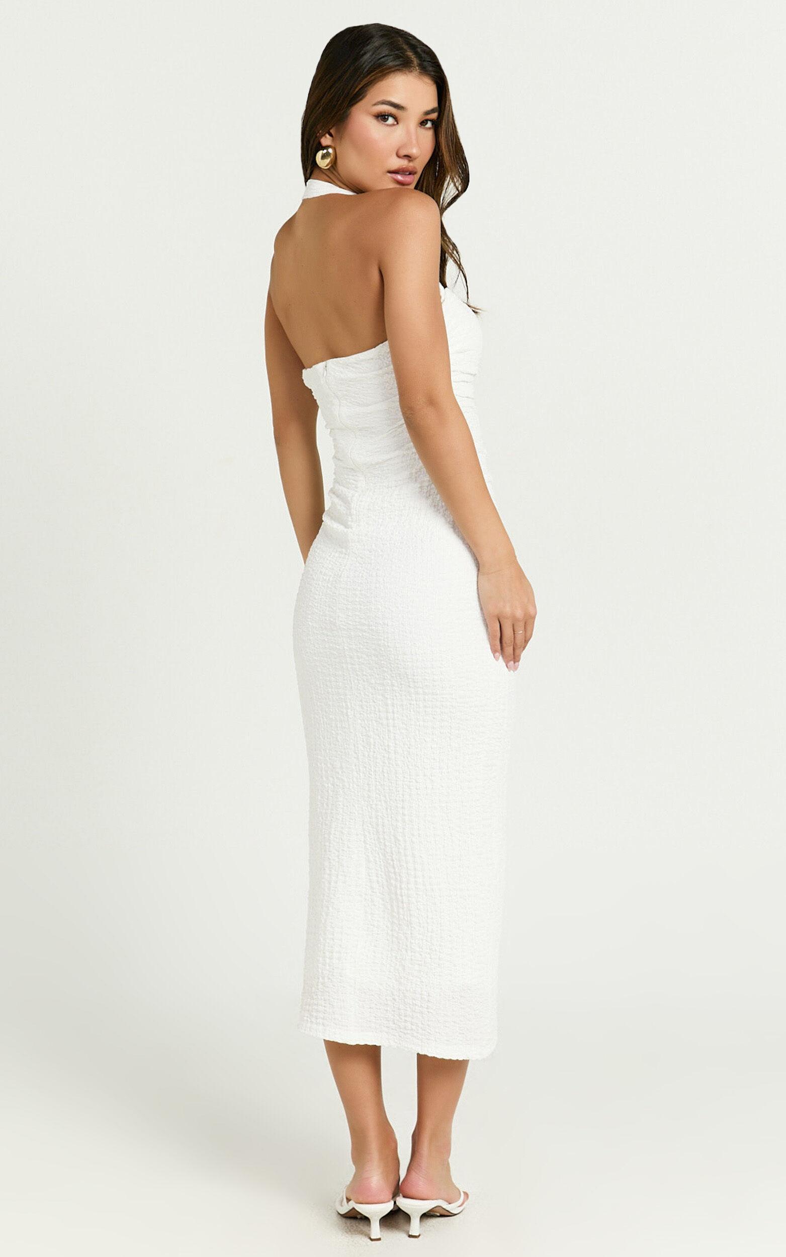 Lila Maxi Dress - Halterneck Ruched Bodycon Dress in Off White Product Image