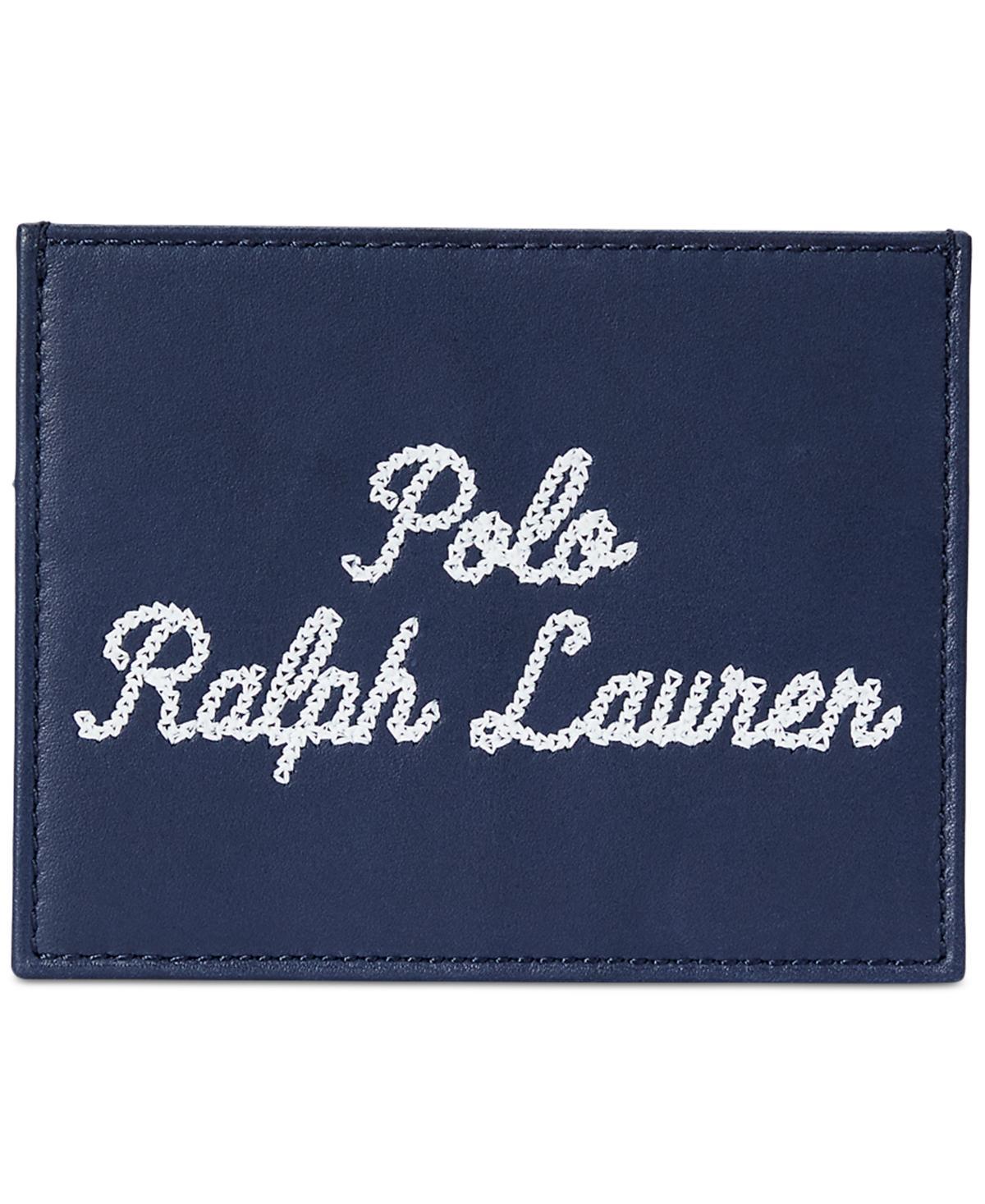 Polo Ralph Lauren Mens Embroidered Leather Card Case - Navy Product Image