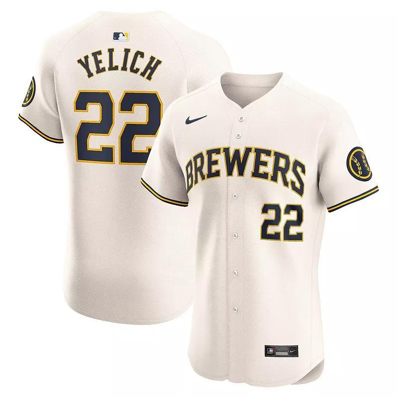 Mens Nike Christian Yelich Cream Milwaukee Brewers Home Elite Player Jersey Product Image