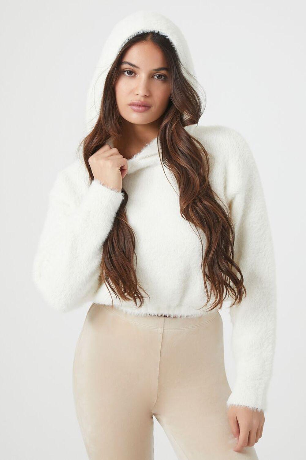 Cropped Fuzzy Knit Hoodie | Forever 21 Product Image