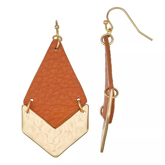 Sonoma Goods For Life Gold Tone Faux Leather Chevron Drop Earrings, Womens, Brown Product Image