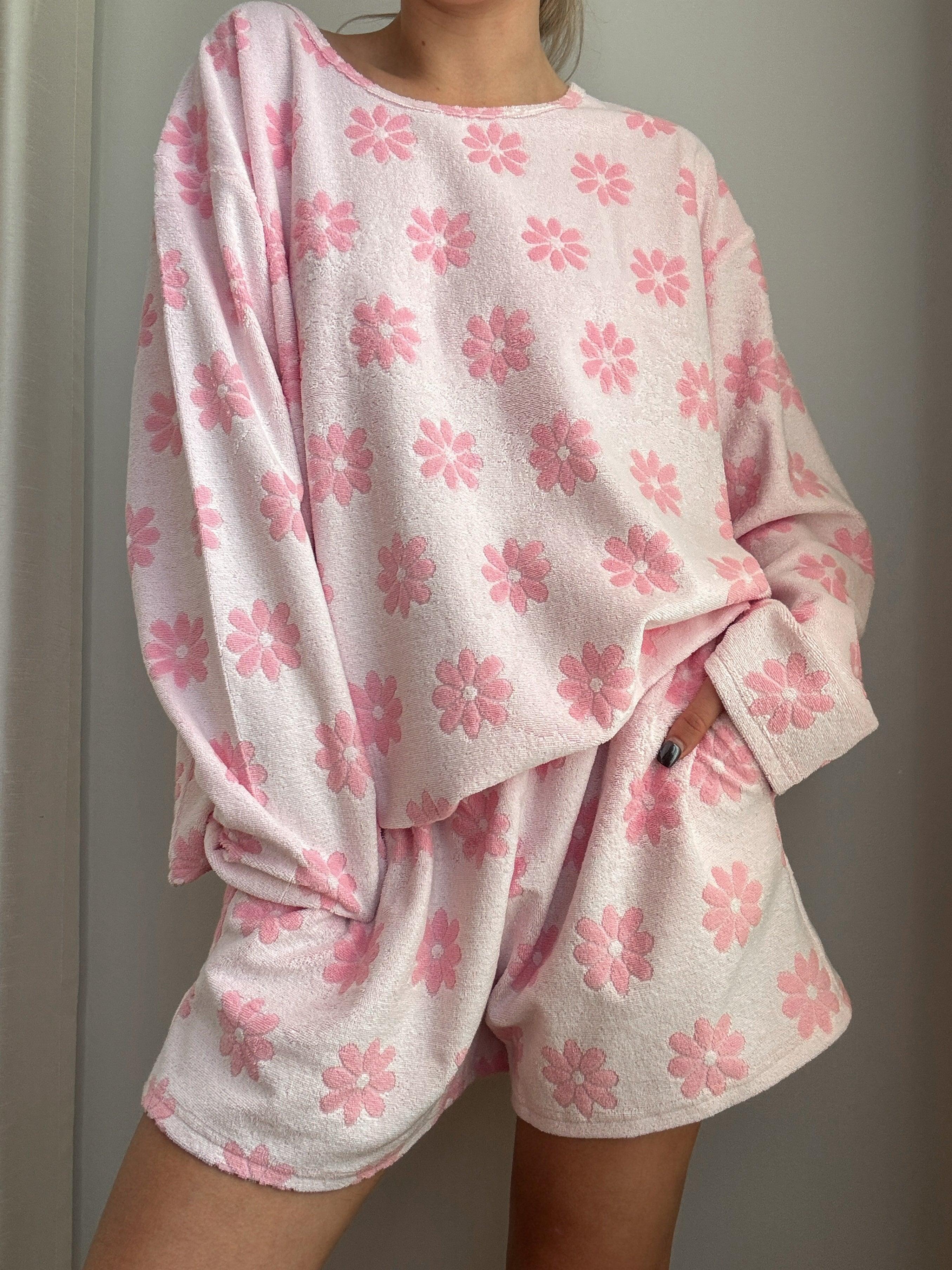 Pink Flowers Long Sleeve Pajama Top Product Image