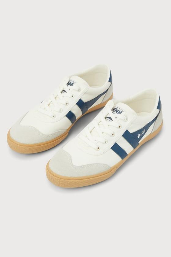 Badminton Off White and Baltic Color Block Suede Sneakers Product Image