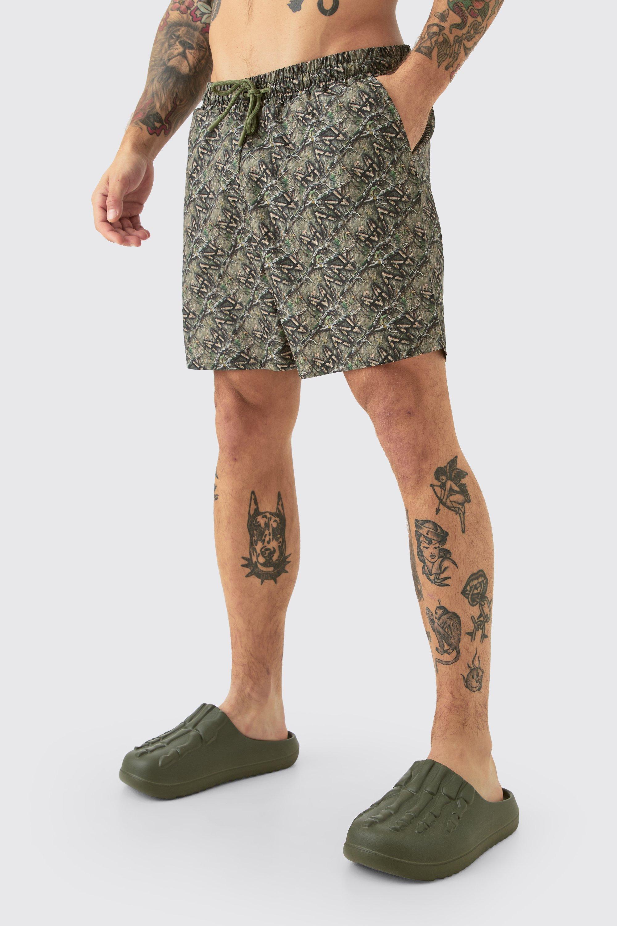 Mid Length Man Camo Swim Short | boohooMAN USA Product Image