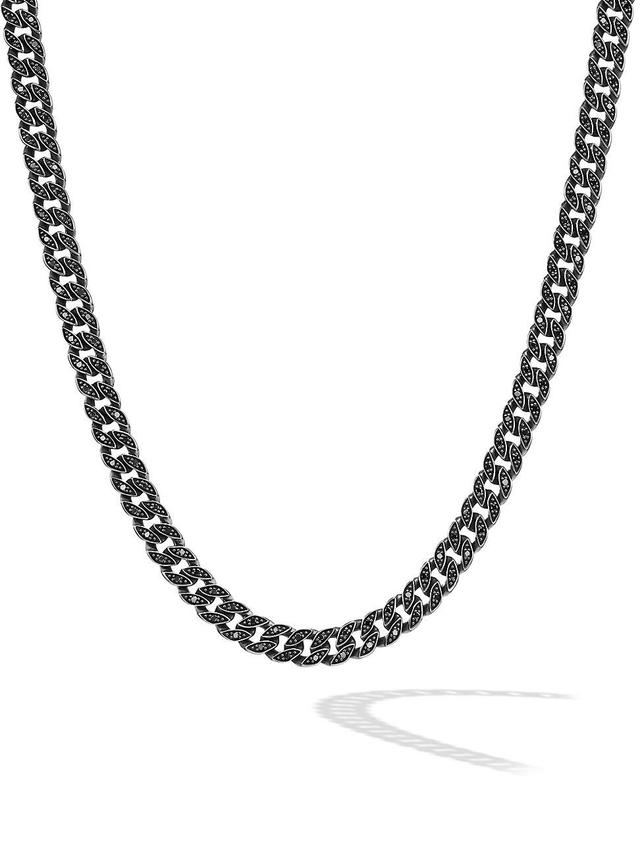 David Yurman Mens Curb Chain Necklace in Sterling Silver with Black Diamonds, 6mm Product Image