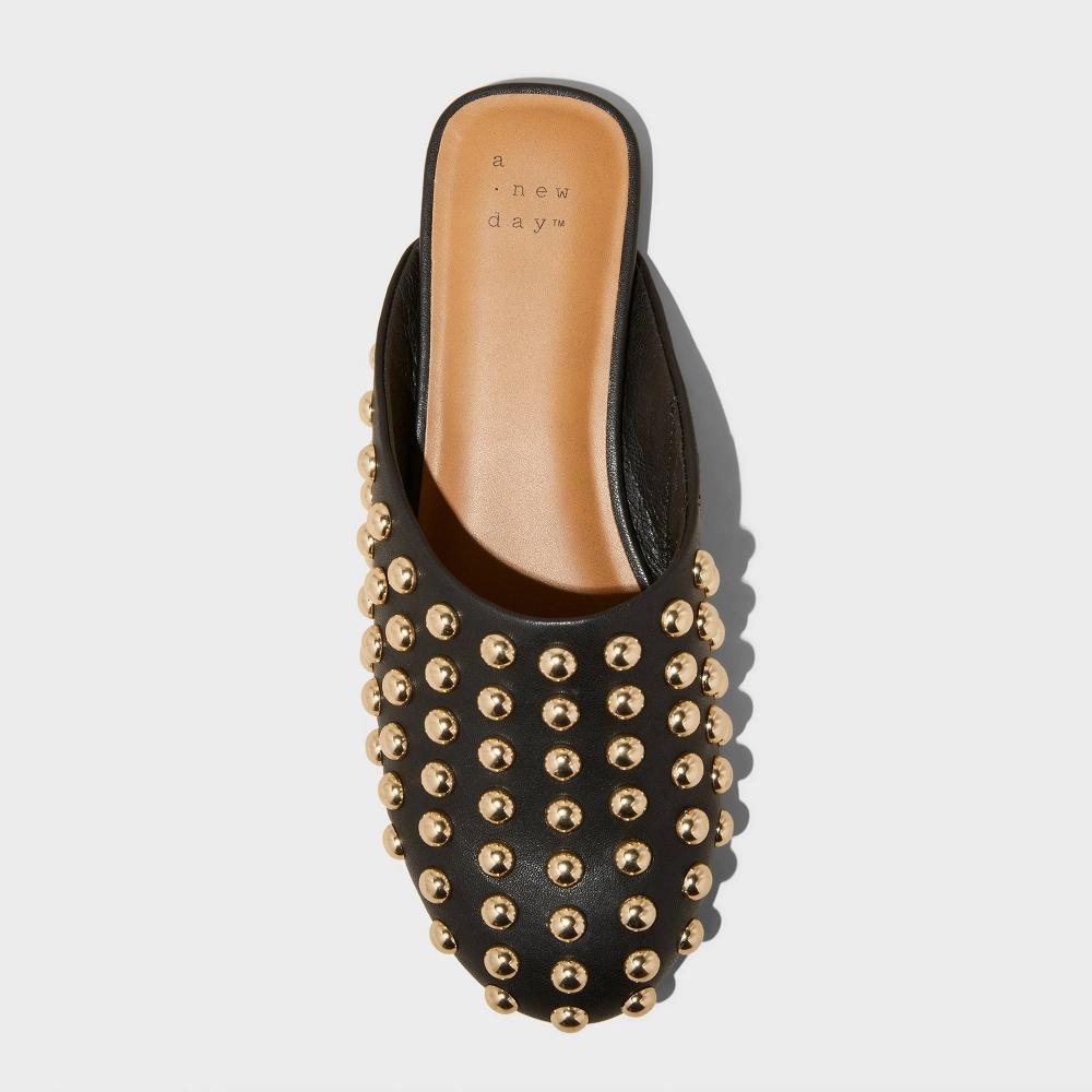 Women's Channing Studded Slip On Mule Flats with Memory Foam Insole - A New Day™ Jet Black 10 Product Image