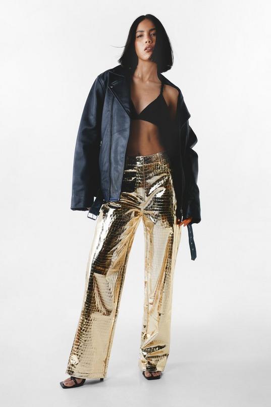 Premium Metallic Croc Straight Leg Pants Product Image