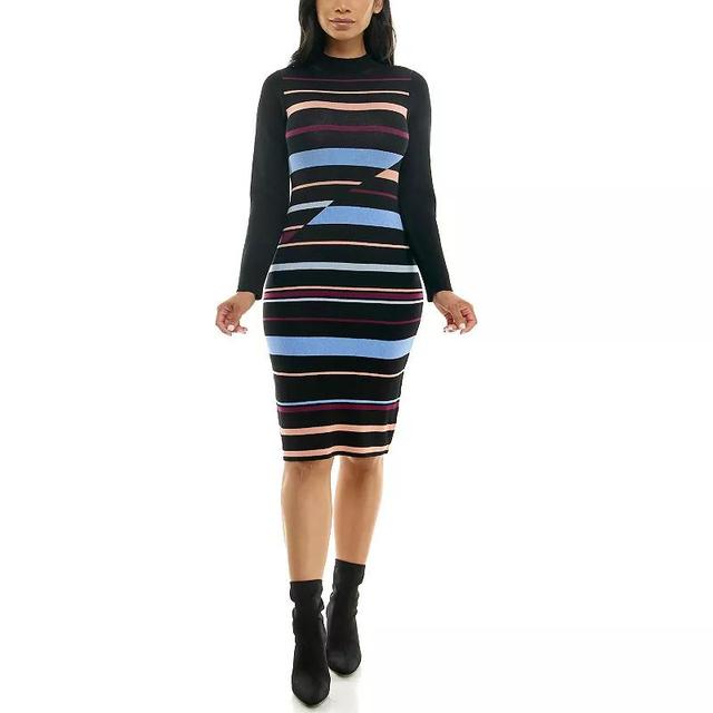 Womens Nina Leonard Ribbed Stripe Sweater Dress Grey Product Image