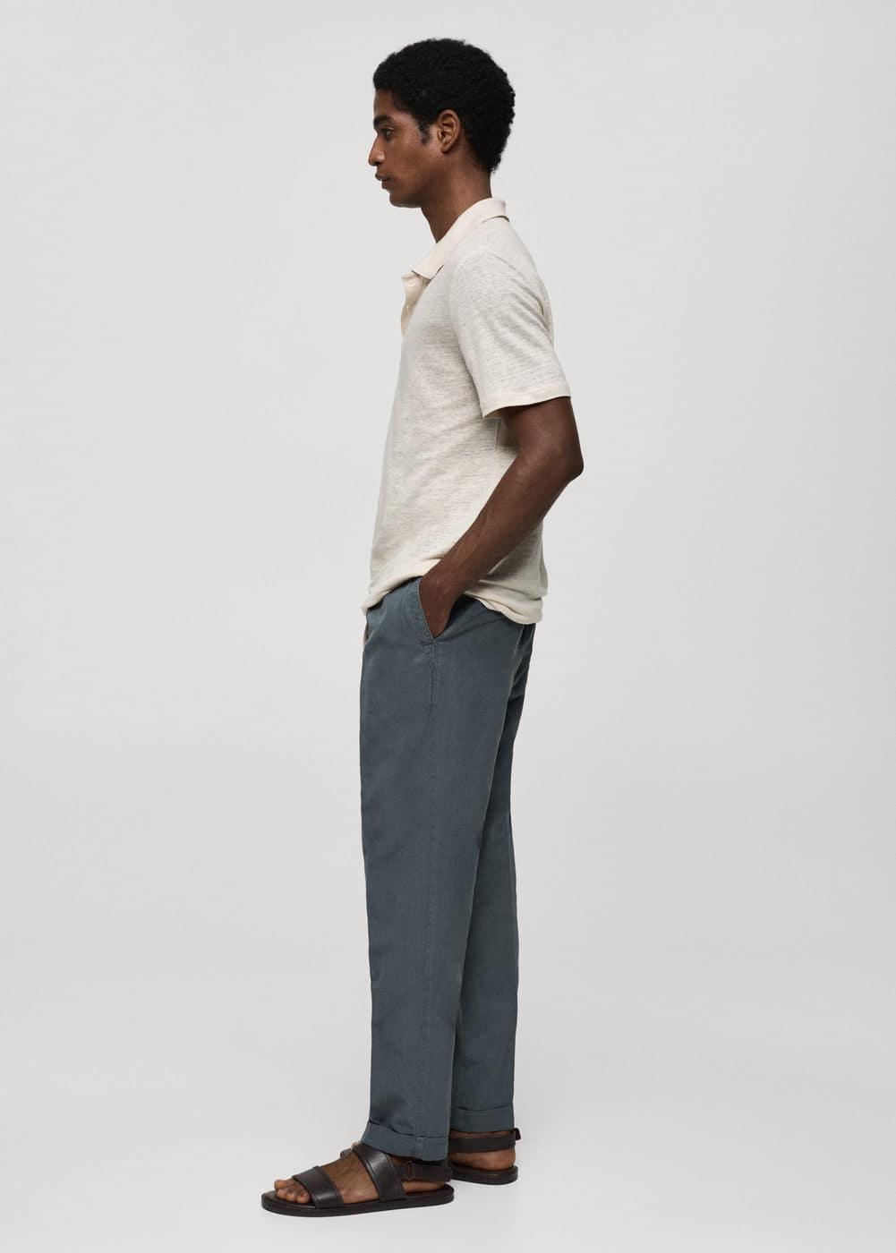 MANGO MAN - Linen-blend slim-fit pants with drawstring indigo blueMen Product Image