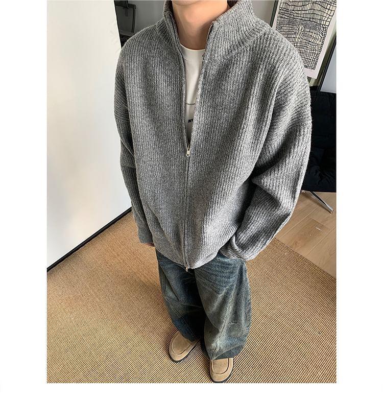 Plain Ribbed Zip Cardigan Product Image