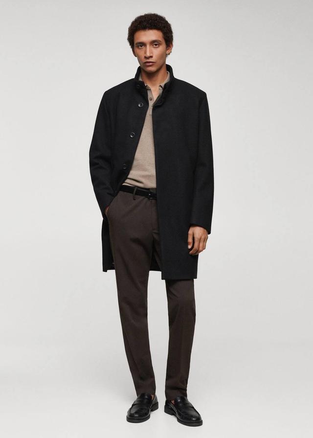 MANGO MAN - Wool funnel neck coat blackMen Product Image