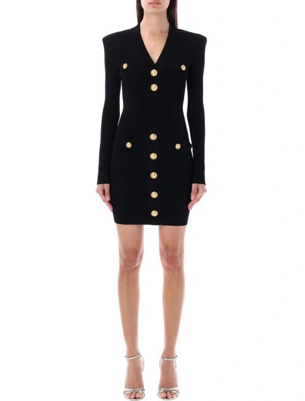 BALMAIN Knitted Dress With Buttons In Black Product Image