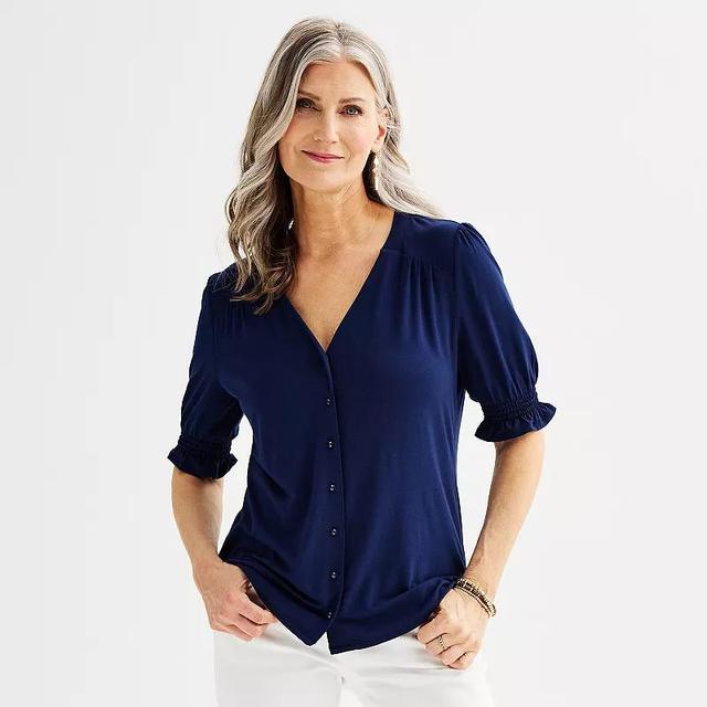 Womens Croft & Barrow V-Neck Button Down Top Seattle Blue Product Image