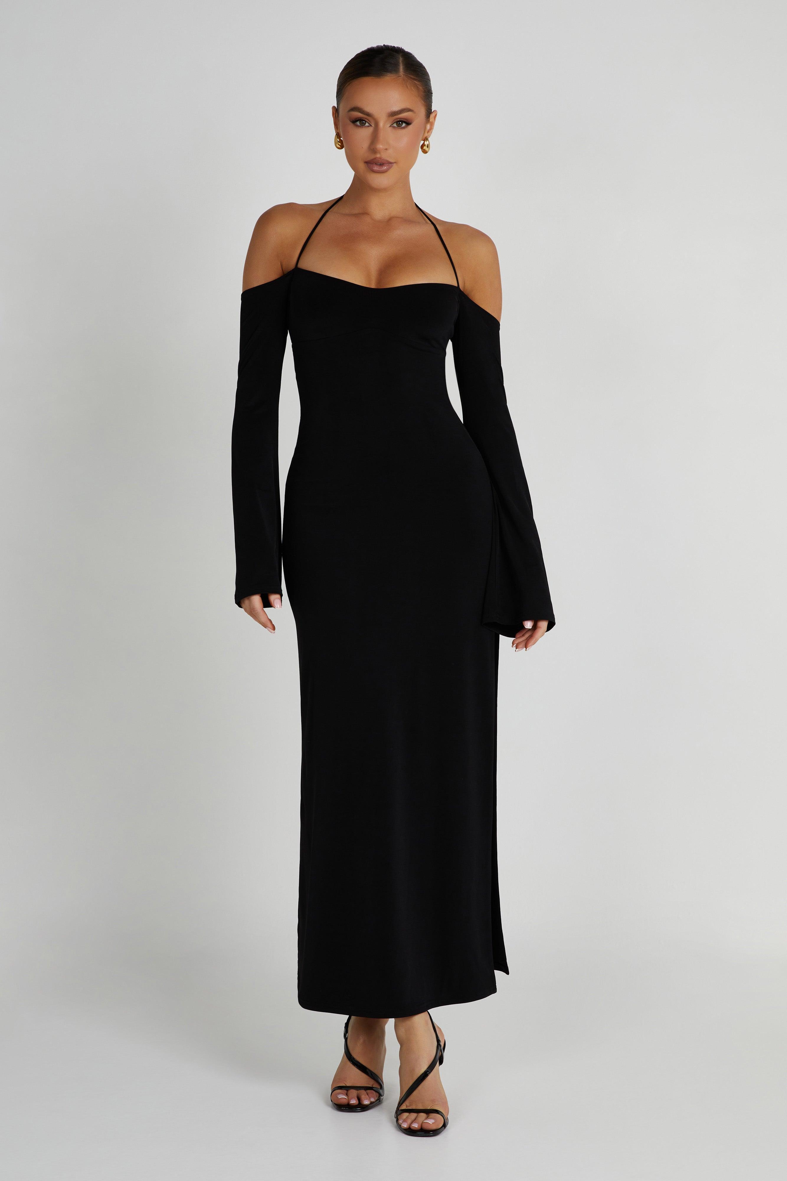 Tia Slinky Off Shoulder Maxi Dress - Black Product Image