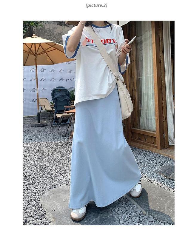 High Waist Plain Maxi A-Line Skirt Product Image