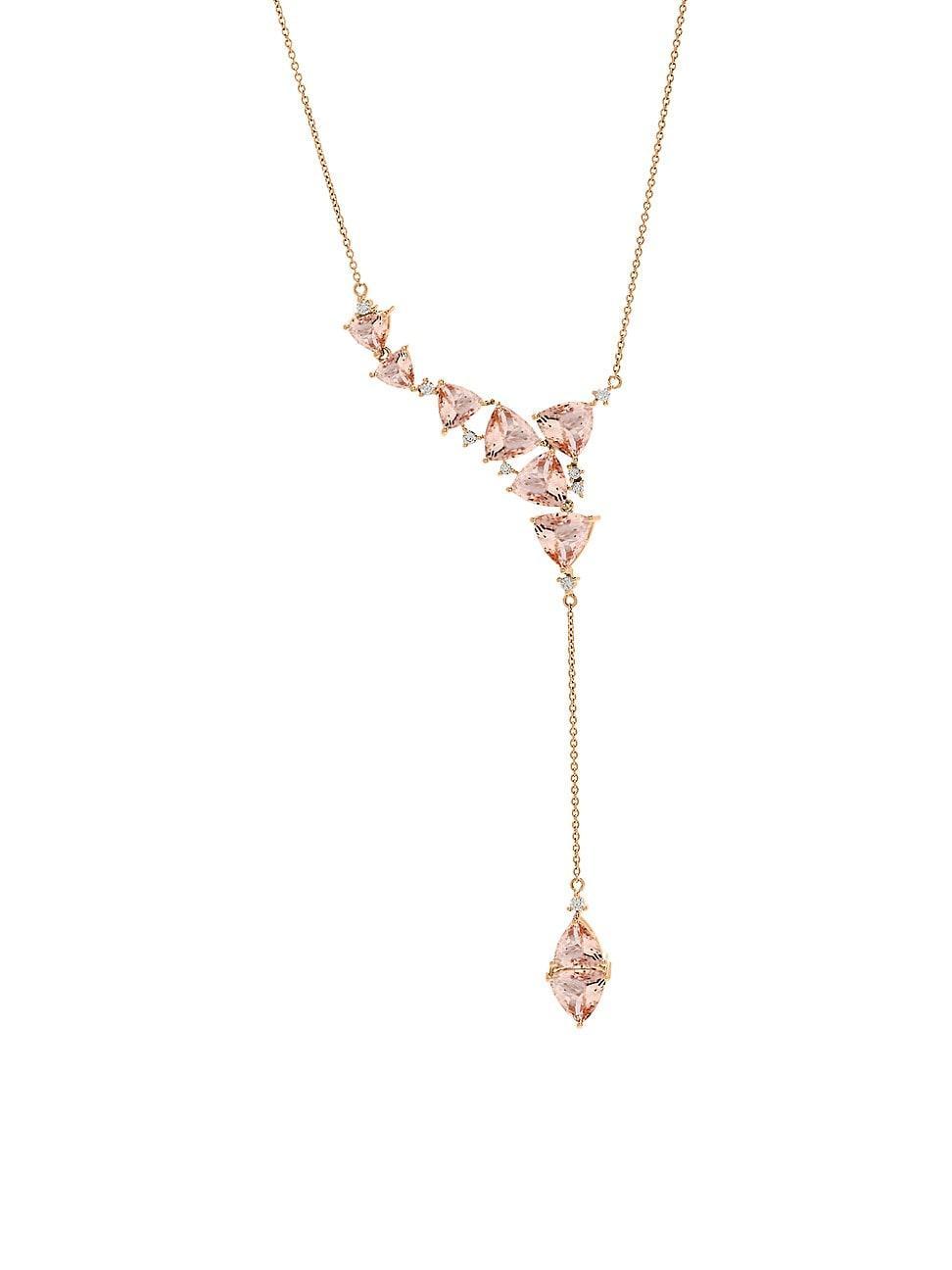 Womens Mirage 18K Rose Gold, Morganite & 0.19 TCW Diamond Asymmetric Lariat Necklace Product Image