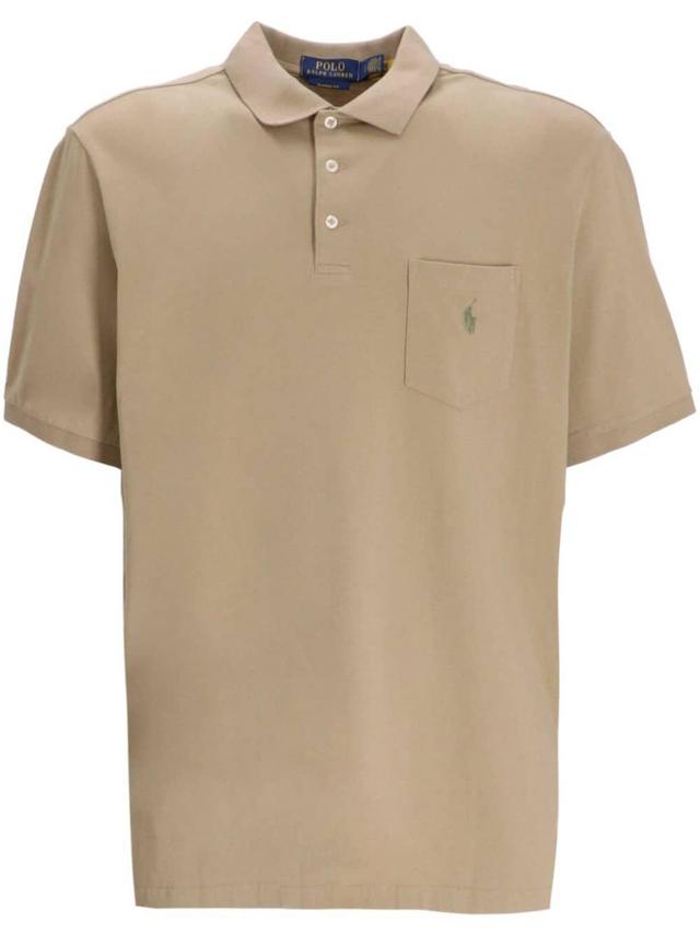 Logo-embroidered Cotton Polo Shirt In Neutrals Product Image