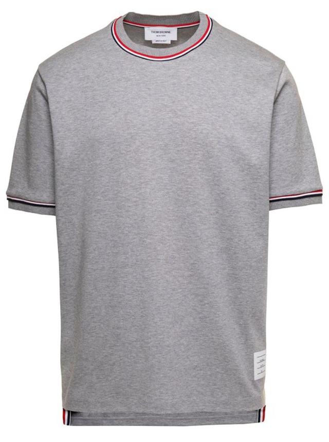 Short Sleeve Tee W/ Rwb Stripe Trim In Cotton Milano In Grey Product Image