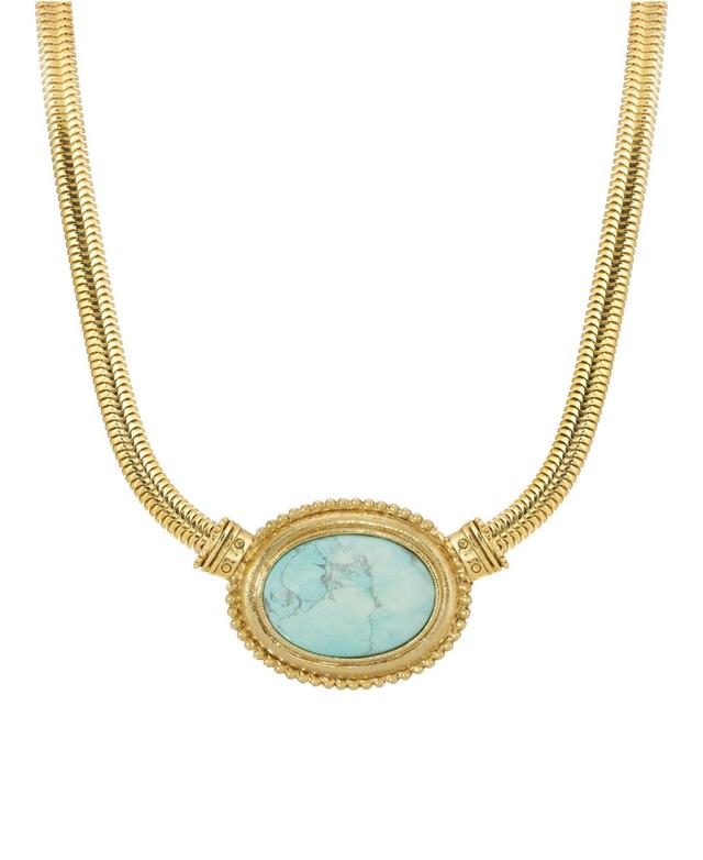 1928 Gold Tone Oval Stone Pendant Necklace, Womens Blue Product Image