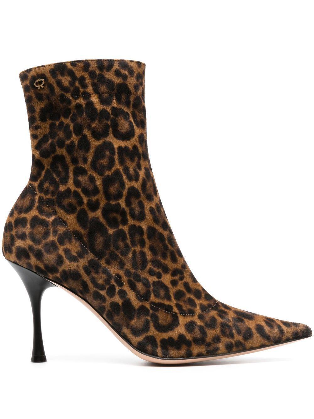 GIANVITO ROSSI 85 Leopard-print Suede Ankle Boots In Brown Product Image