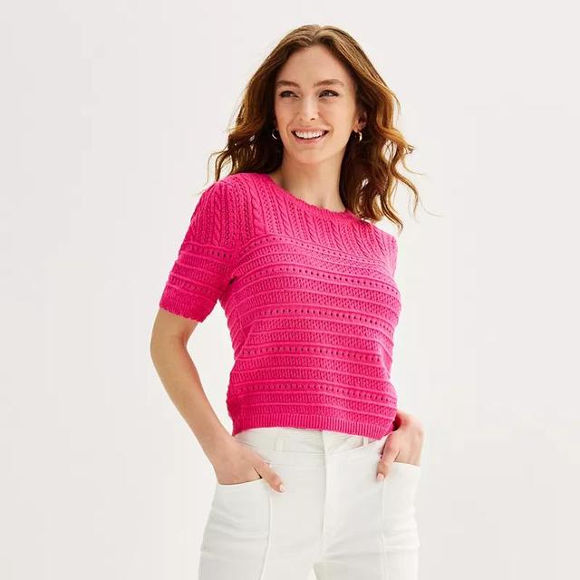 Womens Draper James Short Sleeve Pointelle Sweater Product Image