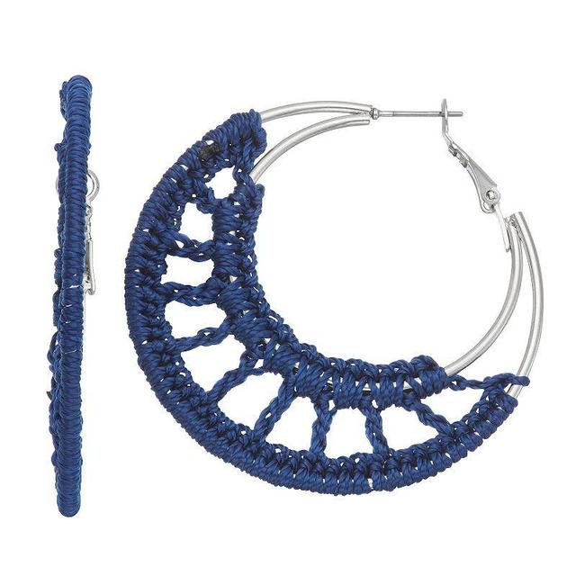 Sonoma Goods For Life Silver Tone Navy Cord Open Hoop Earrings, Womens, Blue Product Image