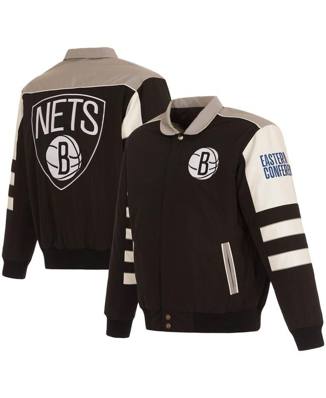 Mens JH Design Brooklyn Nets Stripe Colorblock Nylon Reversible Full-Snap Jacket Product Image