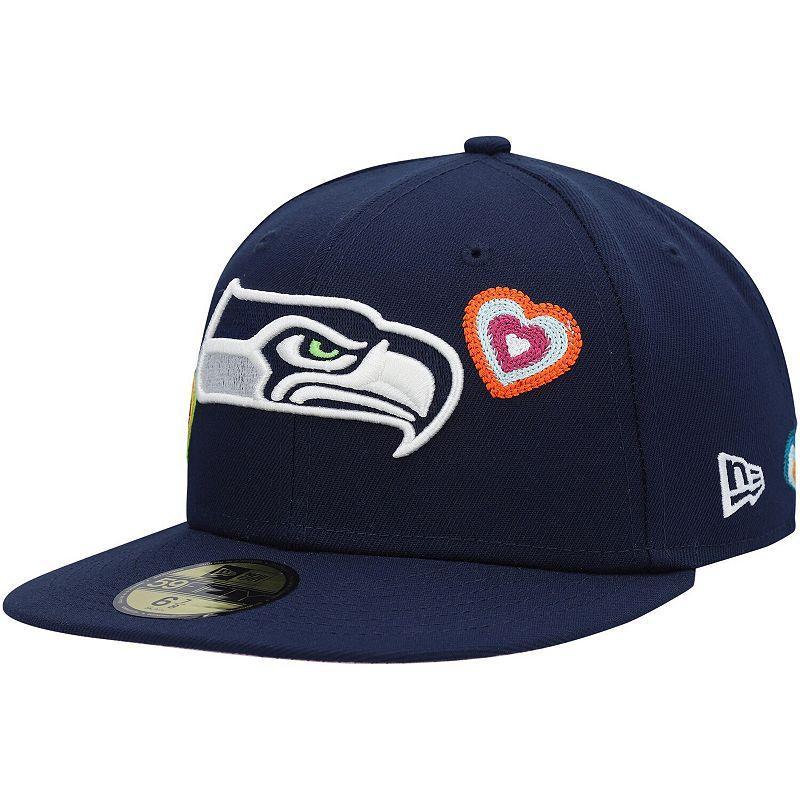 Mens New Era College Seattle Seahawks Chain Stitch Heart 59FIFTY Fitted Hat Blue Product Image