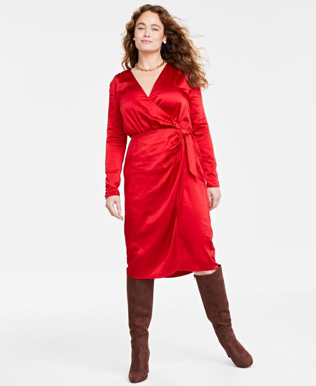 On 34th Womens Satin Wrap Dress, Created for Macys Product Image