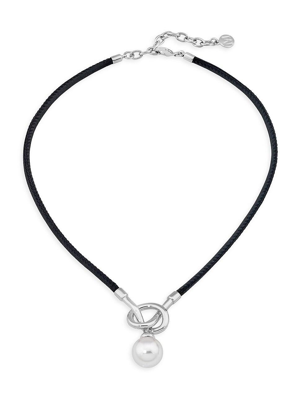 Womens Nudo Rhodium-Plated Silver, Leather & Faux Pearl Choker Product Image