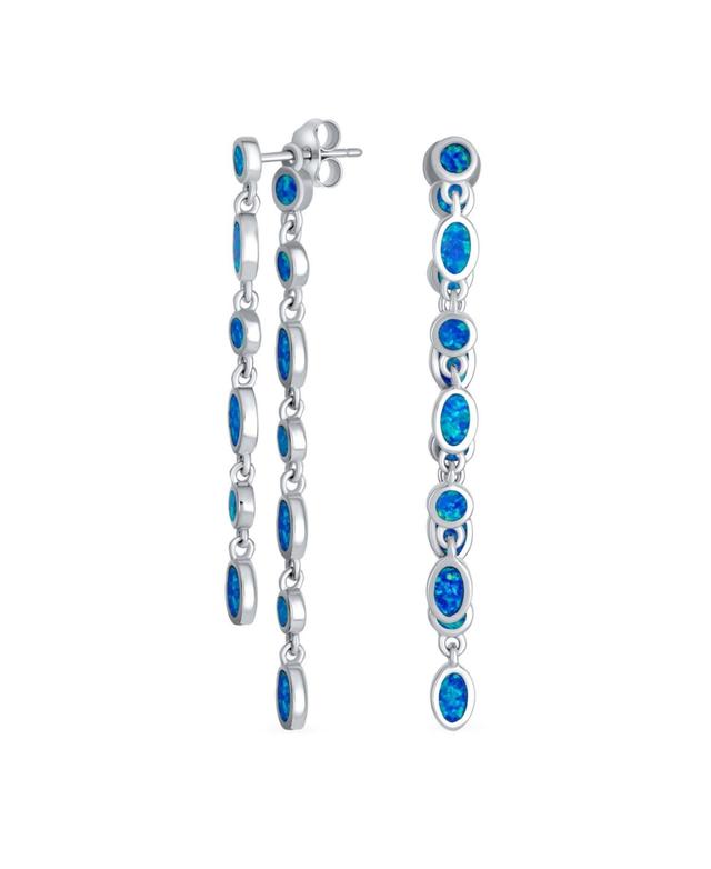 Bling Jewelry Geometric Mod Gemstone Multi Alternating Bezel Oval & Round Circles 2 Strand Long Waterfall Blue Opal Dangle Earrings For Women Teens .9 Product Image