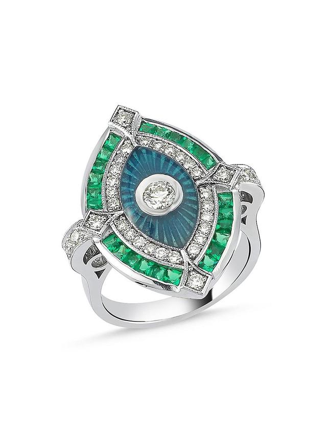 Womens Guardian 14K White Gold, Diamond & Tsavorite Ring Product Image