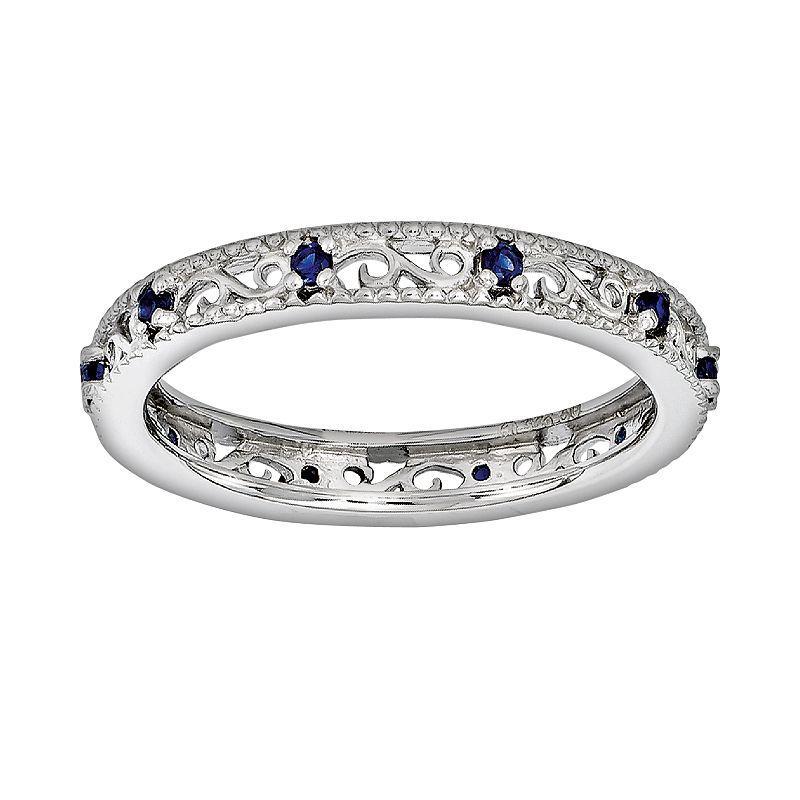 Stacks & Stones Sterling Silver Lab-Created Sapphire Stack Ring, Womens Blue Product Image