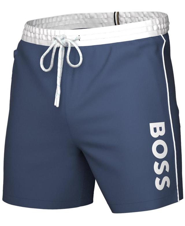 HUGO BOSS Boss By  Men's Logo 6" Swim Trunks, Created For Macy's In Open Blue Product Image