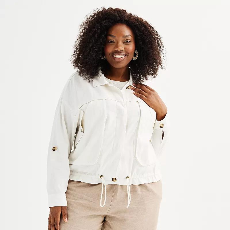 Plus Size Sonoma Goods For Life Linen-Blend Utility Jacket, Womens Product Image