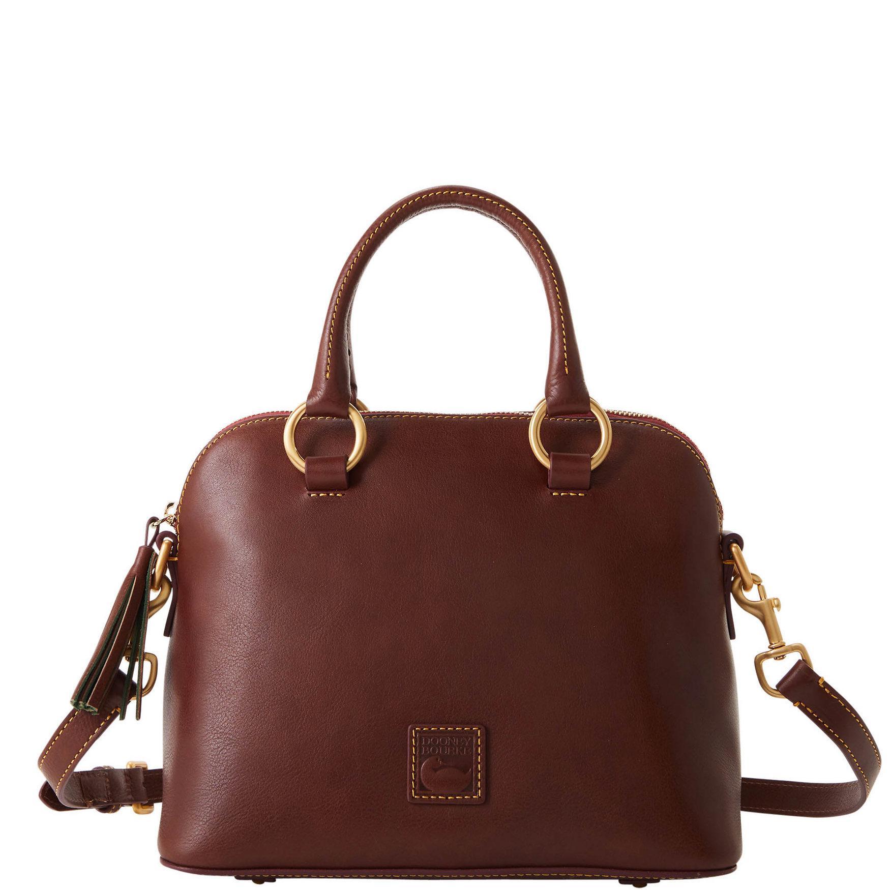 Dooney & Bourke Womens Florentine Domed Leather Satchel Bag in Chestnut Product Image