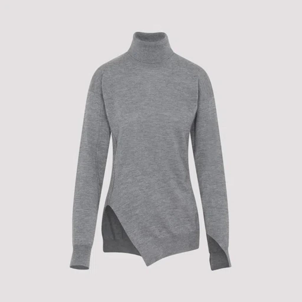 Roll-neck Asymmetric Knitted Top In Grey Product Image