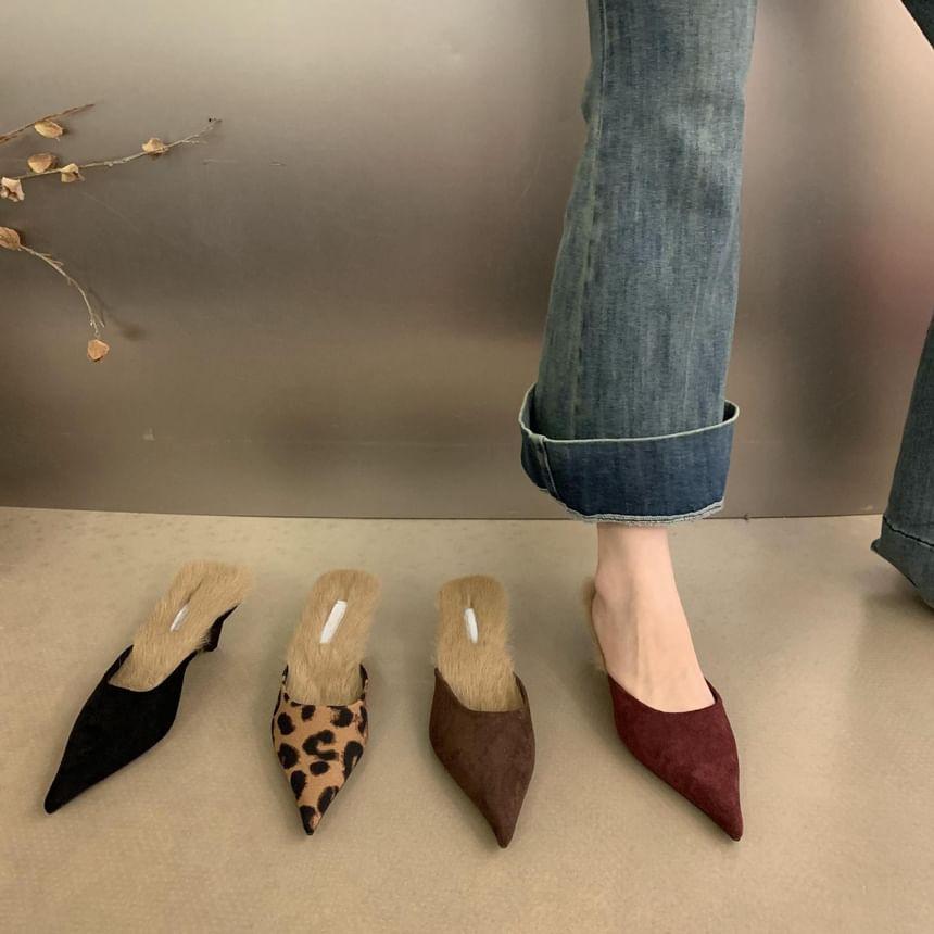 Kitten Heel Pointed Toe Fleece-Lined Mules Product Image