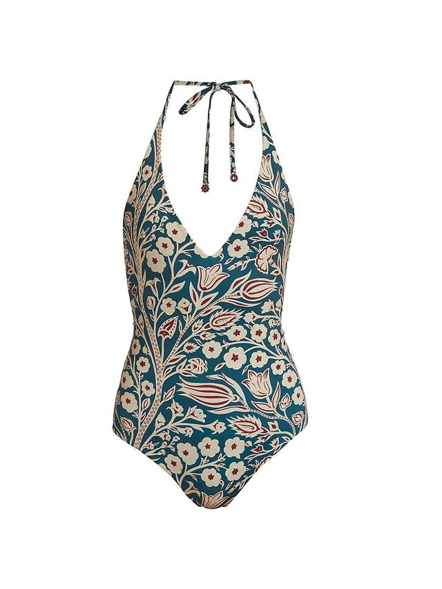 Womens Floral Halter One-Piece Swimsuit Product Image